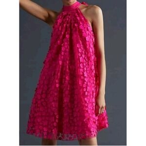 Eva Franco Hot Pink Orchid Petal Floral Neck Tie Halter Swing Dress Size 12
